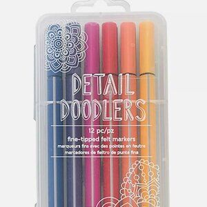 NIB American Crafts Detail Doodlers 12-Piece Set Fine-tipped Felt Markers (D92)